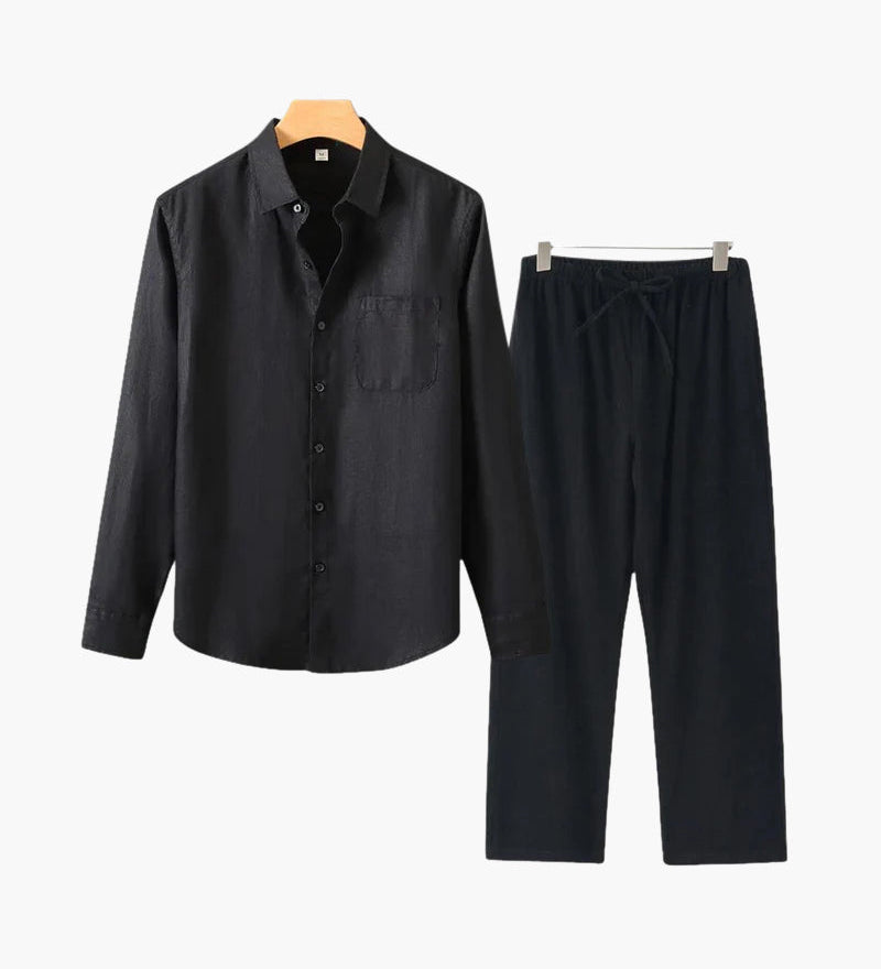 Christopher | Lange Ärmel Hemd & Hose Zweiteiliges Leinen-Set Herren-Sommer-Outfit
