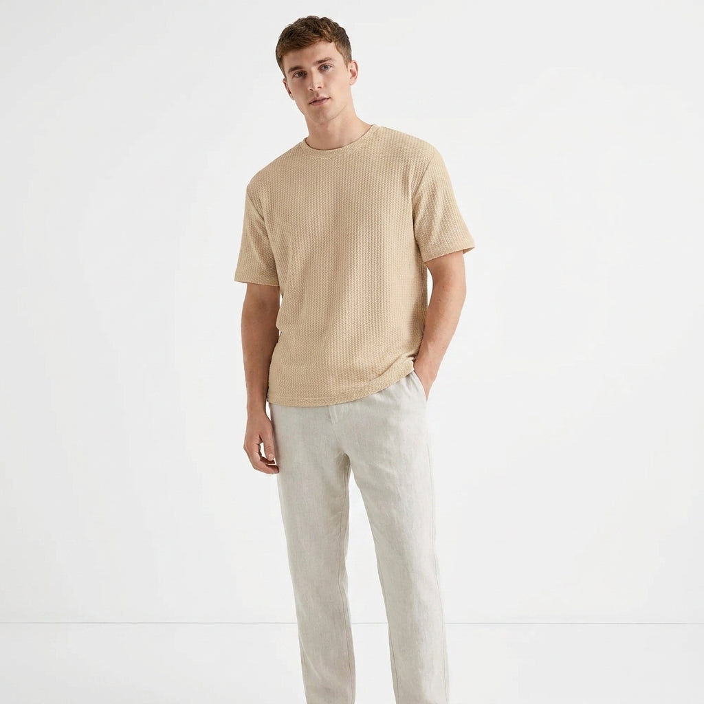 Herren Struktur T-Shirt mit Rundhalsausschnitt