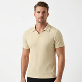 Herren Rippstrick Poloshirt mit Offenem Kragen