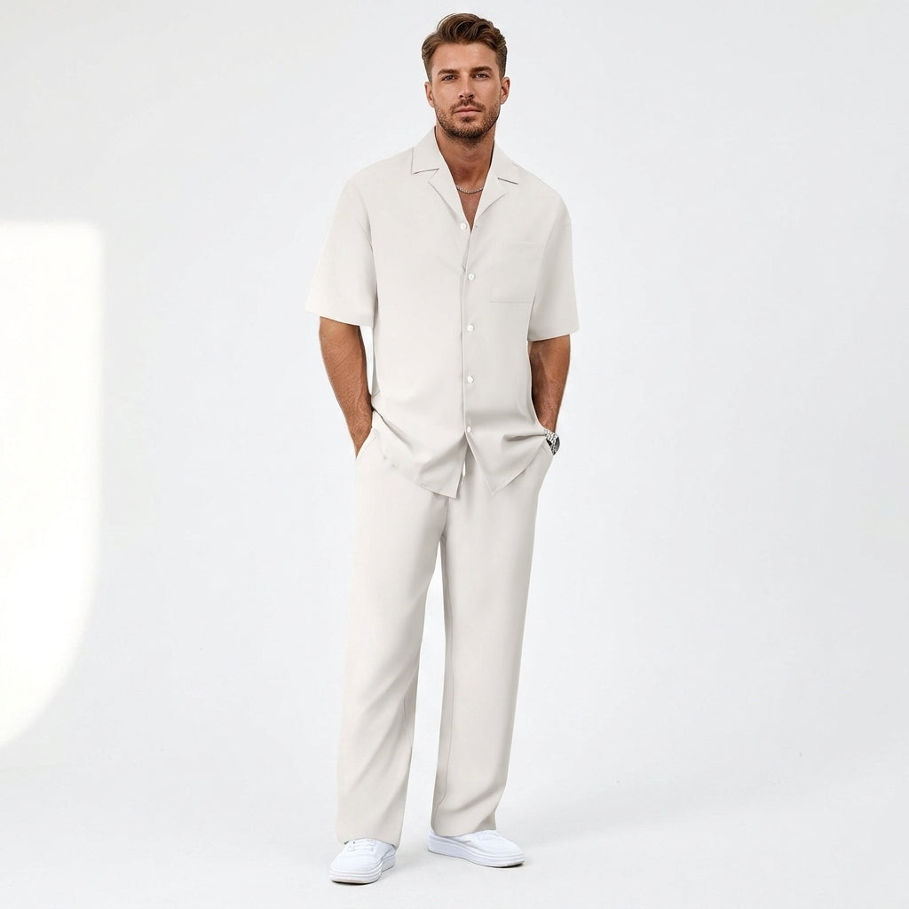 Herren Kurzarmhemd und Hose Set mit Reverskragen