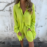 Zweiteiliges Leinen-Set für Damen mit Hemd und Shorts