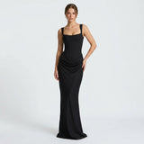 Damen Maxikleid mit Trägern und Geradem Schnitt