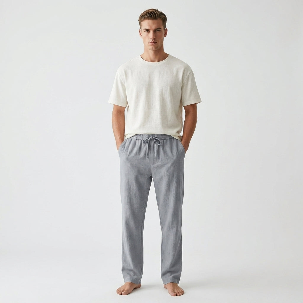 Herren Freizeithose mit Kordelzug und Geradem Bein