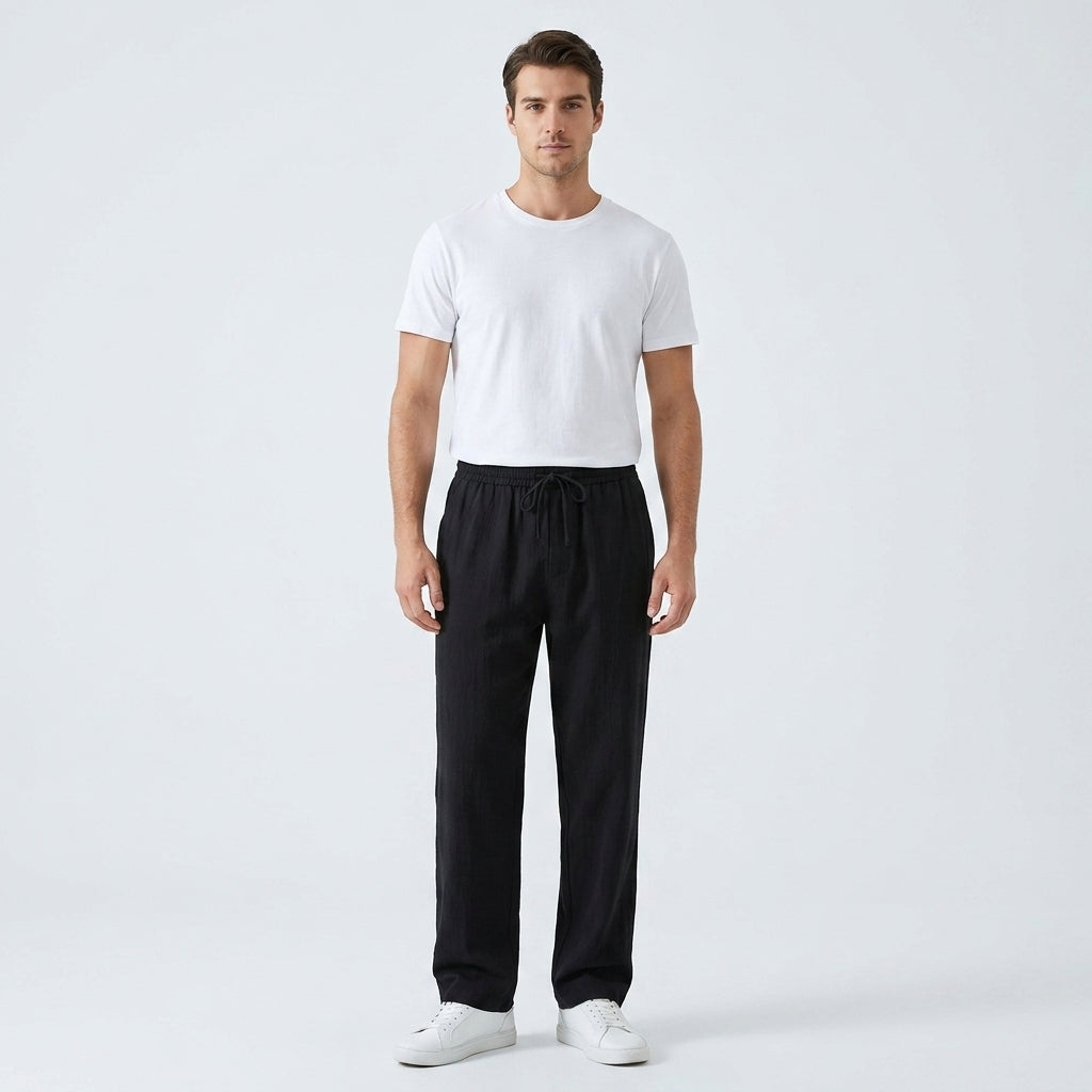 Herren Freizeithose mit Kordelzug und Geradem Bein
