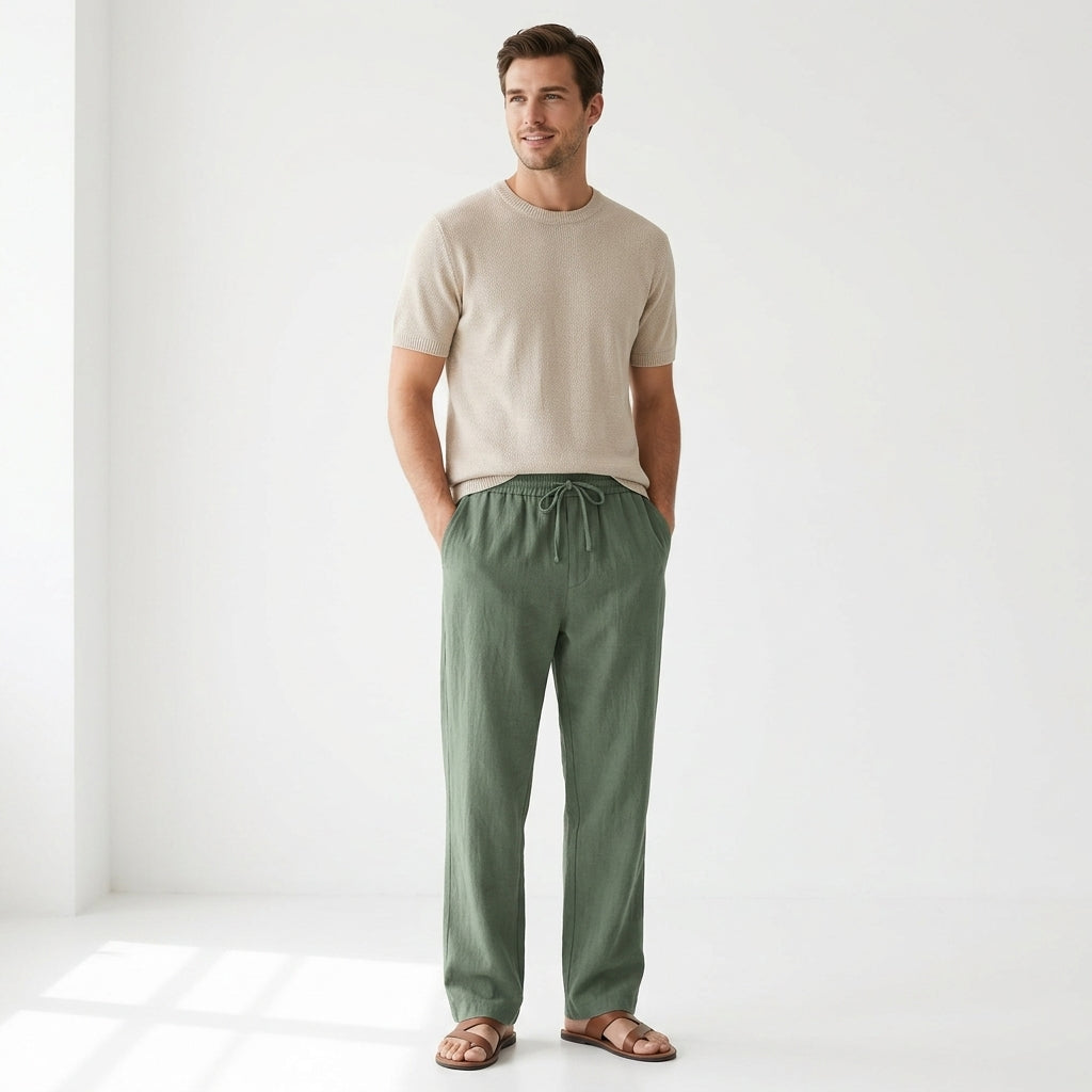 Herren Freizeithose mit Kordelzug und Geradem Bein