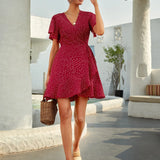 Rotes Wickelkleid mit Punkten – Sommerliches Kurzkleid mit Volants