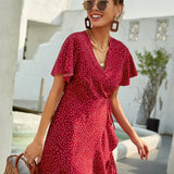 Rotes Wickelkleid mit Punkten – Sommerliches Kurzkleid mit Volants