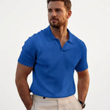 Herren Rippstrick Poloshirt mit Offenem Kragen