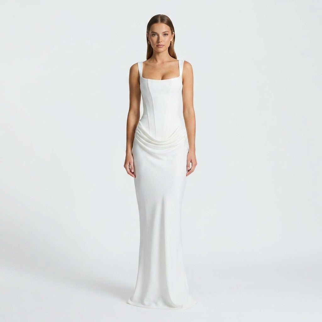 Damen Maxikleid mit Trägern und Geradem Schnitt