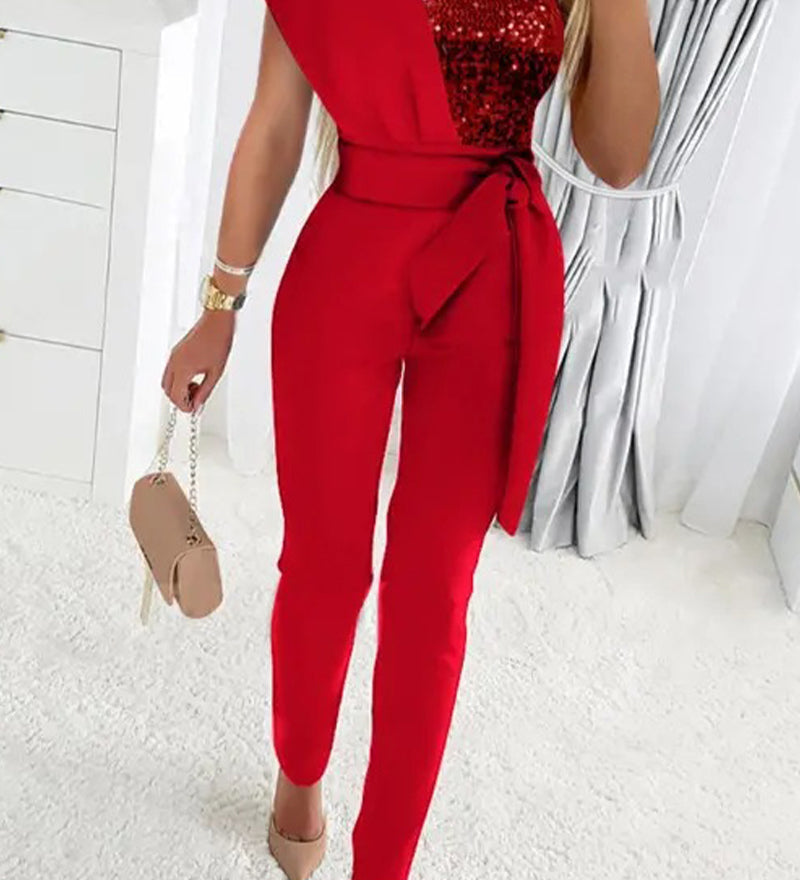 Charlotte | Eleganter Jumpsuit mit Glitzer und einer Schulter