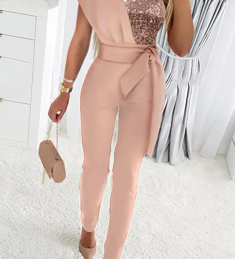 Charlotte | Eleganter Jumpsuit mit Glitzer und einer Schulter