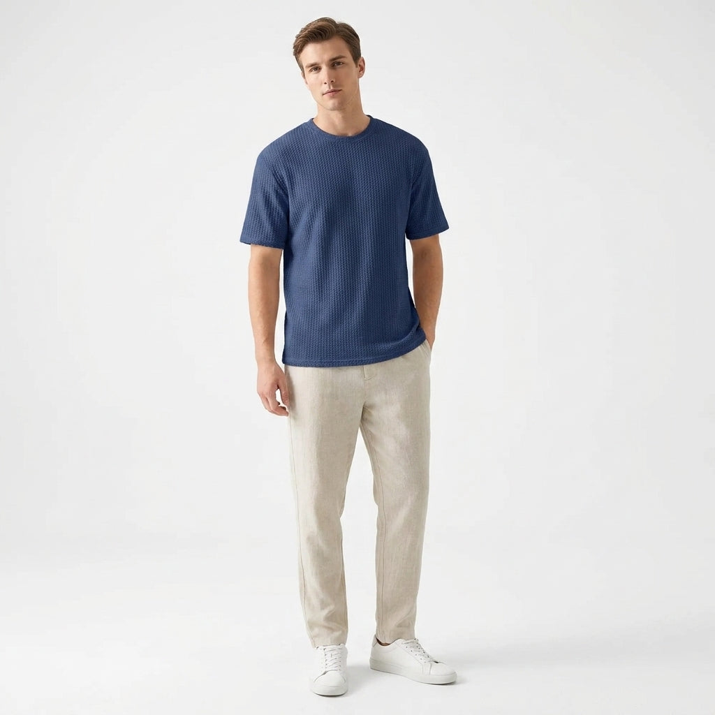 Herren Struktur T-Shirt mit Rundhalsausschnitt