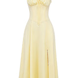 Emilia | Frisches Zitrusgelb Taillenformendes Midikleid