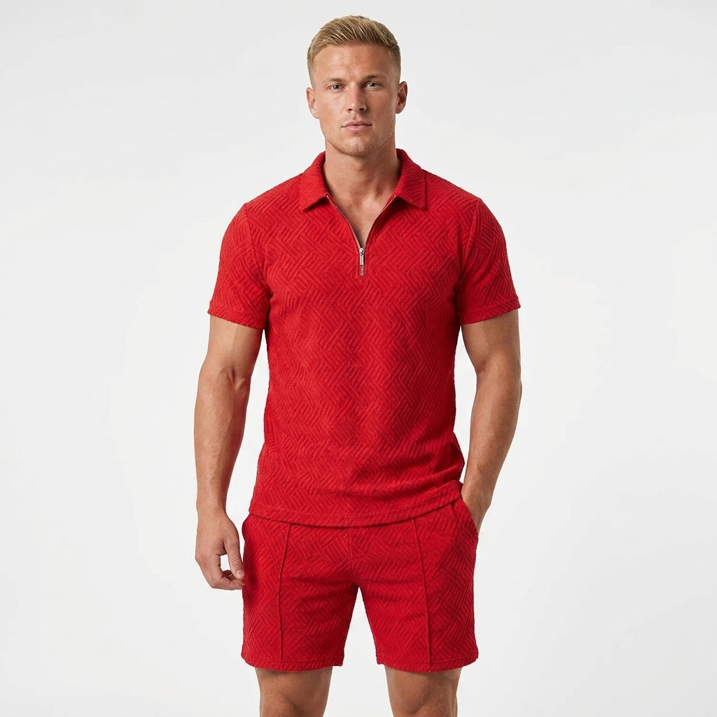Herren Strick Poloshirt mit Reißverschluss und Strukturmuster