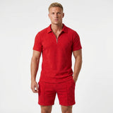 Herren Strick Poloshirt mit Reißverschluss und Strukturmuster