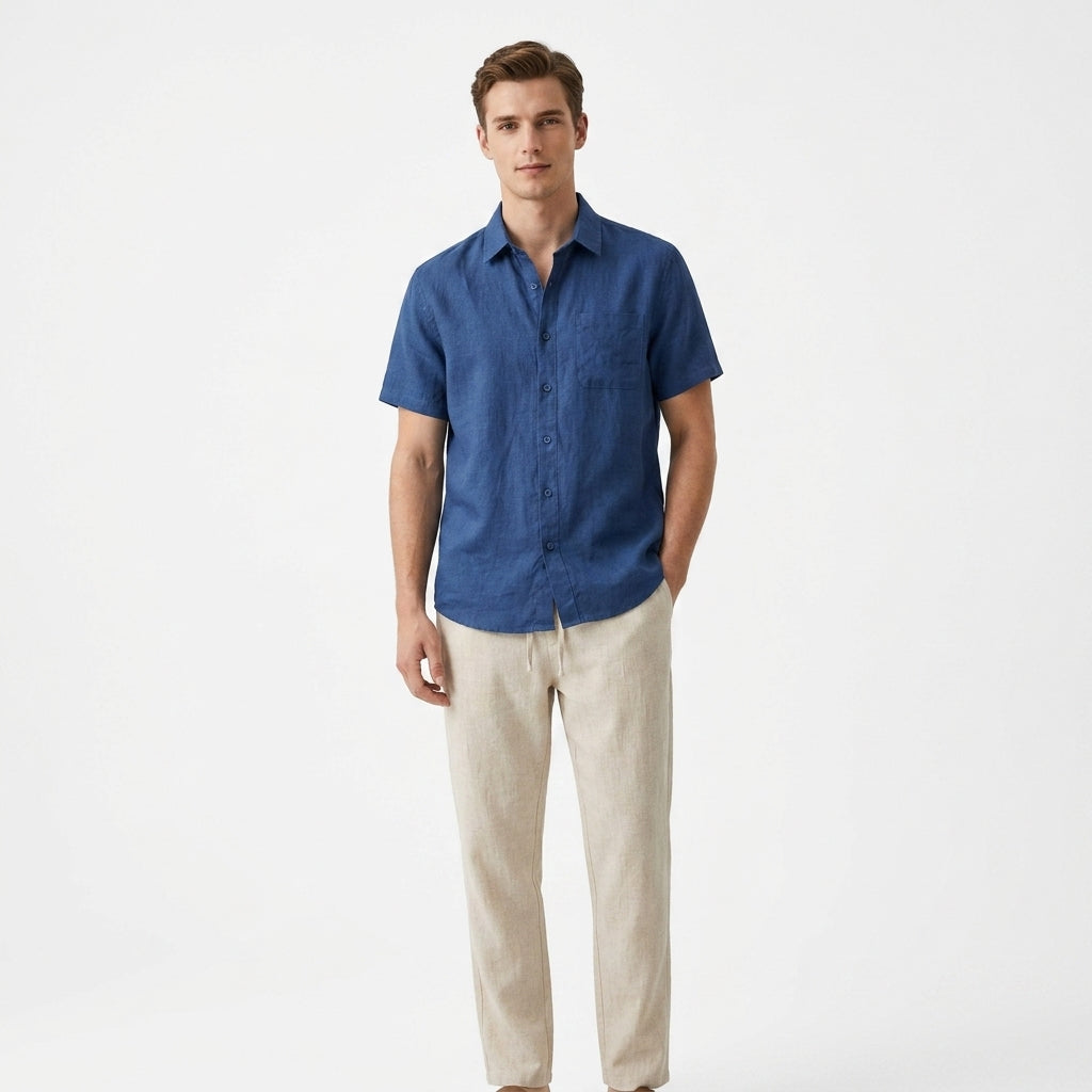 Herren Kurzarmhemd und Hose Set mit Brusttasche