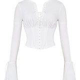 Annalena | Trendiges Weißes Langarm-Schnür-Corsett-Top