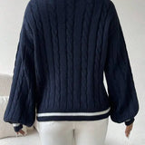 Freja | Gestreiftes Kabelstrickpullover Mit V Neck Zendoo.de