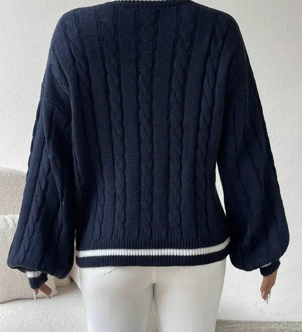 Freja | Gestreiftes Kabelstrickpullover Mit V Neck Zendoo.de