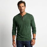 Herren Langarmshirt mit Henley-Ausschnitt und Brusttasche