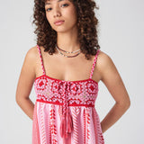 Maxikleid mit Ethno-Muster, Trägern und Schlitz für Damen