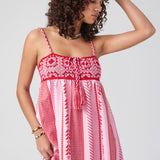 Maxikleid mit Ethno-Muster, Trägern und Schlitz für Damen