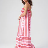 Maxikleid mit Ethno-Muster, Trägern und Schlitz für Damen