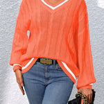 Freja | Gestreiftes Kabelstrickpullover Mit V Neck Zendoo.de