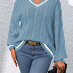 Freja | Gestreiftes Kabelstrickpullover Mit V Neck Zendoo.de