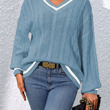 Freja | Gestreiftes Kabelstrickpullover Mit V Neck Zendoo.de