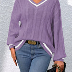 Freja | Gestreiftes Kabelstrickpullover Mit V Neck Zendoo.de