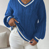 Freja | Gestreiftes Kabelstrickpullover Mit V Neck Zendoo.de