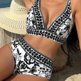 High-Waist Bikini mit floralem Muster & V-Ausschnitt