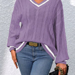 Freja | Gestreiftes Kabelstrickpullover Mit V Neck Zendoo.de