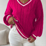 Freja | Gestreiftes Kabelstrickpullover Mit V Neck Zendoo.de