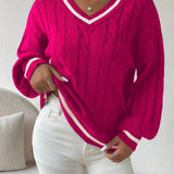 Freja | Gestreiftes Kabelstrickpullover Mit V Neck Zendoo.de