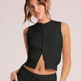 Gestricktes Cropped Top mit Knopfleiste – Minimalistisch, Weich & Kombistark