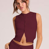 Gestricktes Cropped Top mit Knopfleiste – Minimalistisch, Weich & Kombistark