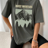 Oversized T-Shirt "Rocky Mountains" in Vintage-Schwarz – Urban Streetstyle mit Retro-Vibe