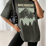 Oversized T-Shirt "Rocky Mountains" in Vintage-Schwarz – Urban Streetstyle mit Retro-Vibe