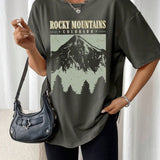 Oversized T-Shirt "Rocky Mountains" in Vintage-Schwarz – Urban Streetstyle mit Retro-Vibe