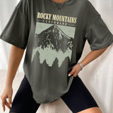 Oversized T-Shirt "Rocky Mountains" in Vintage-Schwarz – Urban Streetstyle mit Retro-Vibe