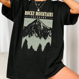 Oversized T-Shirt "Rocky Mountains" in Vintage-Schwarz – Urban Streetstyle mit Retro-Vibe