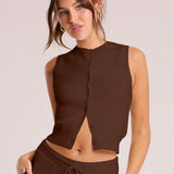 Gestricktes Cropped Top mit Knopfleiste – Minimalistisch, Weich & Kombistark