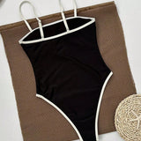 Eleganter Damen Badeanzug Schwarz – Einteiler mit hohem Beinausschnitt & stilvollen Kontrastdetails
