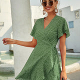 Rotes Wickelkleid mit Punkten – Sommerliches Kurzkleid mit Volants