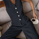 Zweiteiliges Set mit Weste & weiter Hose – Modern, Luftig & Smart