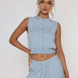 Gestricktes Cropped Top mit Knopfleiste – Minimalistisch, Weich & Kombistark