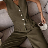 Zweiteiliges Set mit Weste & weiter Hose – Modern, Luftig & Smart