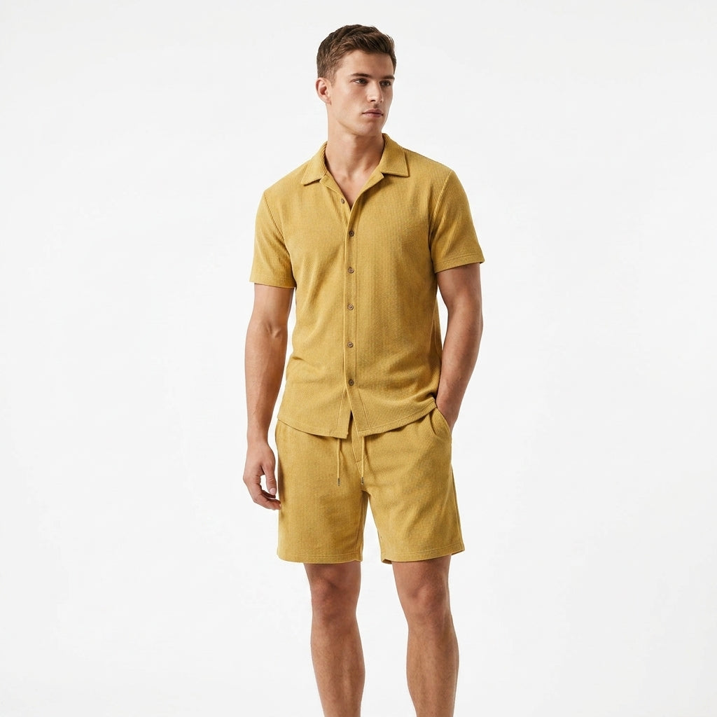 Herren Kurzarmhemd und Shorts Set mit Rippstruktur